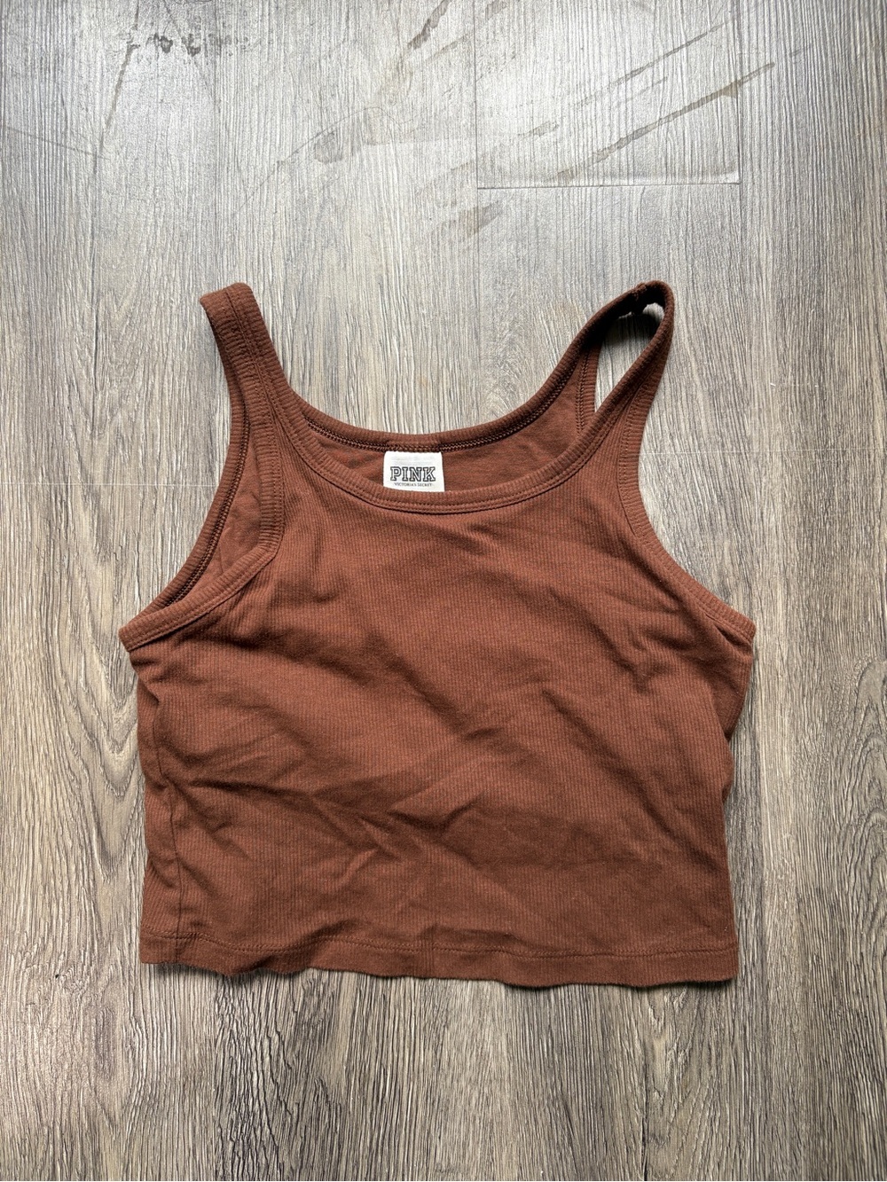 PINK Victoria's Secret Ribbed Brown Cropped Tank Top